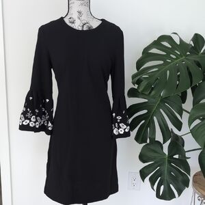 Black Dress with Floral Bell Sleeves